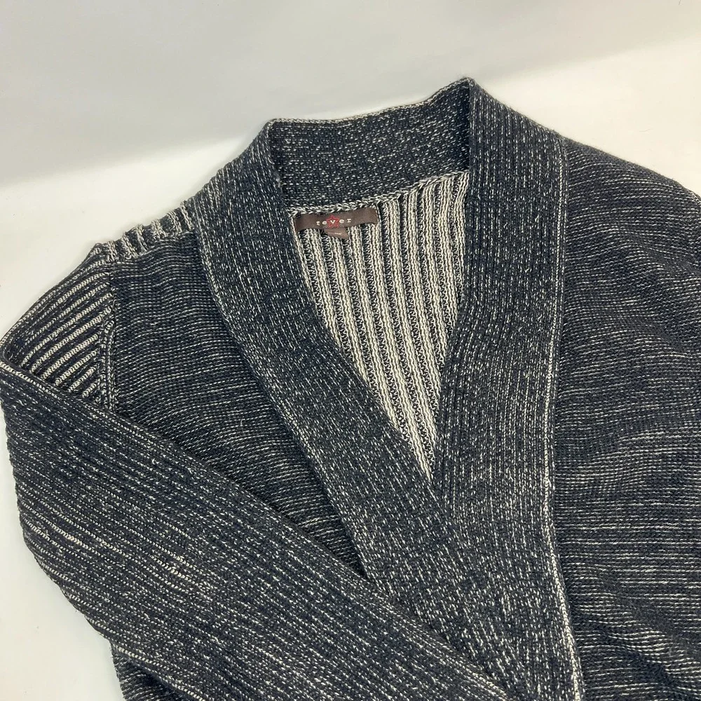 Fever Open-Knit Long‎ Duster Cardigan Long Sleeve Black Cream Sweater Size XS